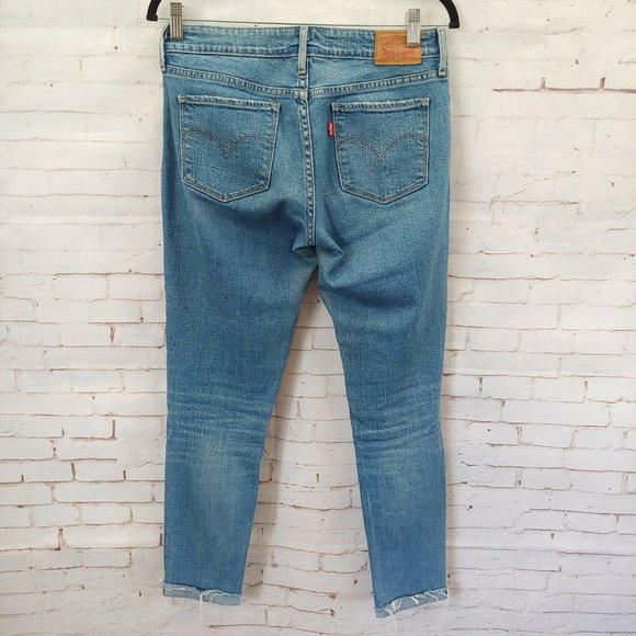Levis Jeans Womens 27 711 Skinny Patchwork Raw Hem Blue Ankle Length - Picture 4 of 4